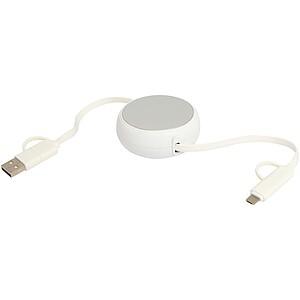 Alasia 5-in-1 100 cm recycled plastic and aluminium retractable data sync and 45W fast charge cable, silver