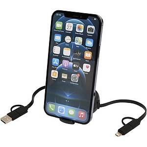 Alasia 5-in-1 100 cm recycled plastic and aluminium retractable data sync and 45W fast charge cable, solid black