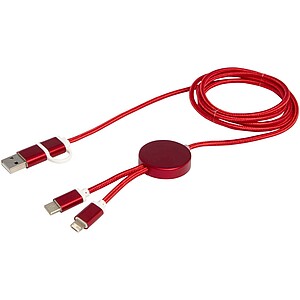 Alasia 5-in-1 recycled aluminium and plastic 150 cm data sync and 27W fast charge cable, red