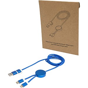 Alasia 5-in-1 recycled aluminium and plastic 150 cm data sync and 27W fast charge cable, royal blue