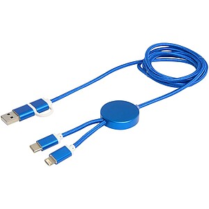 Alasia 5-in-1 recycled aluminium and plastic 150 cm data sync and 27W fast charge cable, royal blue