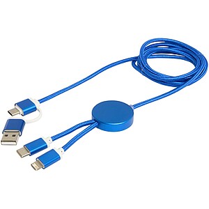 Alasia 5-in-1 recycled aluminium and plastic 150 cm data sync and 27W fast charge cable, royal blue