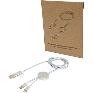 Alasia 5-in-1 recycled aluminium and plastic 150 cm data sync and 27W fast charge cable, silver
