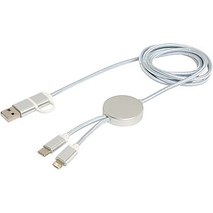 Alasia 5-in-1 recycled aluminium and plastic 150 cm data sync and 27W fast charge cable, silver