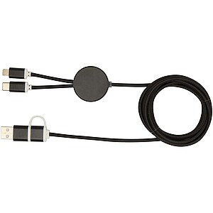 Alasia 5-in-1 recycled aluminium and plastic 150 cm data sync and 27W fast charge cable, solid black