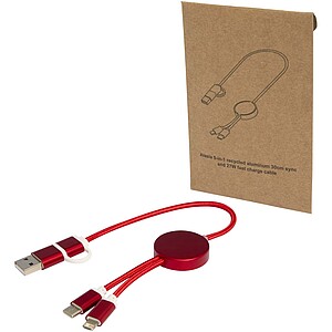 Alasia 5-in-1 recycled aluminium and plastic 30 cm data sync and 27W fast charge cable, red