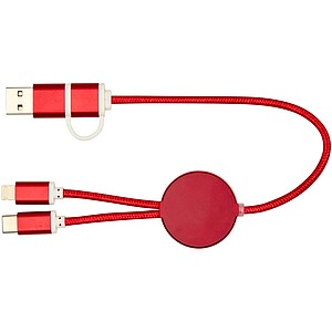 Alasia 5-in-1 recycled aluminium and plastic 30 cm data sync and 27W fast charge cable, red