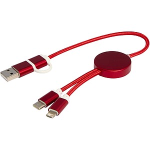 Alasia 5-in-1 recycled aluminium and plastic 30 cm data sync and 27W fast charge cable, red