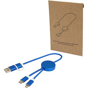 Alasia 5-in-1 recycled aluminium and plastic 30 cm data sync and 27W fast charge cable, royal blue