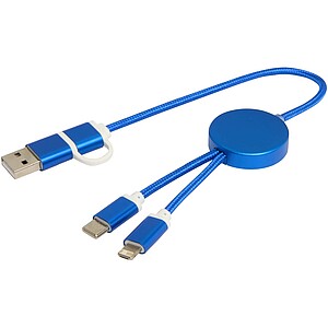 Alasia 5-in-1 recycled aluminium and plastic 30 cm data sync and 27W fast charge cable, royal blue