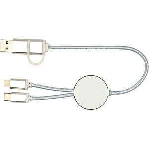 Alasia 5-in-1 recycled aluminium and plastic 30 cm data sync and 27W fast charge cable, silver
