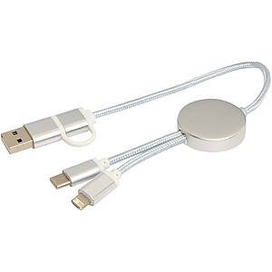 Alasia 5-in-1 recycled aluminium and plastic 30 cm data sync and 27W fast charge cable, silver