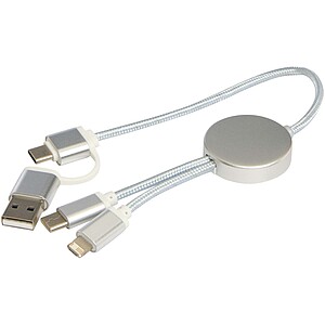 Alasia 5-in-1 recycled aluminium and plastic 30 cm data sync and 27W fast charge cable, silver