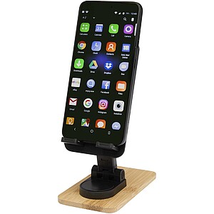 Alfirk recycled plastic foldeable desk phone stand with bamboo details, solid black