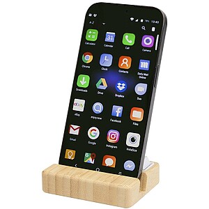Algol recycled plastic phone stand and fidget toy with bamboo details, wood