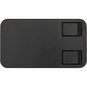 Alhena recycled plastic foldeable phone holder with metal desk stand, solid black