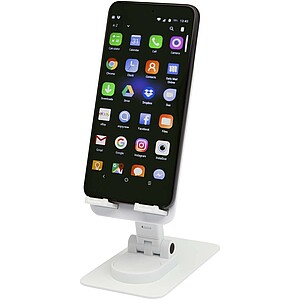 Alhena recycled plastic foldeable phone holder with metal desk stand, white