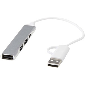 Alkaid 4-port recycled aluminium USB-A and Type-C hub with dual input, silver