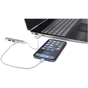 Alkaid 4-port recycled aluminium USB-A and Type-C hub with dual input, silver