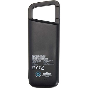 Alkes 5000 mAh 12W recycled plastic water resistant power bank with carabiner, solid black