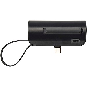 Alnair 5000 mAh 10W recycled plastic Type-C power bank with built-in flip stand and 2-in-1 cable, solid black
