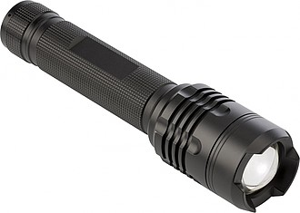 Aluminium COB flash light with focus function. Batteries included.