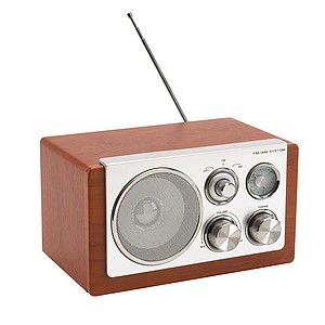 AM/FM radio with elegant wooden design, packed in a coloured gift box,colour silver, brown