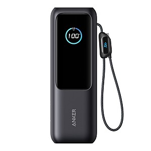 Anker Power Bank 25.000 mah 165W, Built-in retractable cable, grey