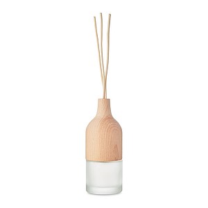 Aroma diffusor with 3 reed sticks. Beech wood top and glass. Fragrance Lily and Jasmine.
