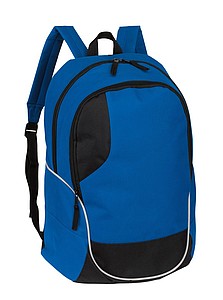 Backpack, zippered main compartment and zippered front compartment,colour blue, black
