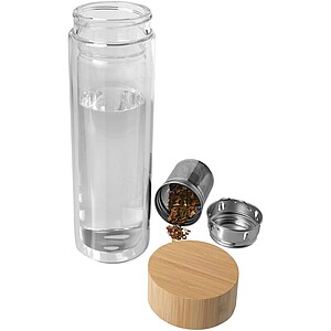 Bailey 400 ml borsilicate glass infuser bottle with bamboo lid, transparent clear