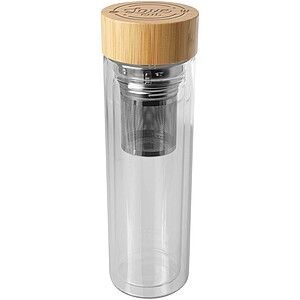 Bailey 400 ml borsilicate glass infuser bottle with bamboo lid, transparent clear