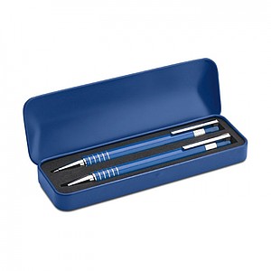 Ball pen set in metal box, blue