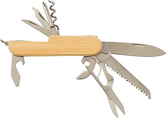 Bamboo 9-piece pocket knife with key ring.