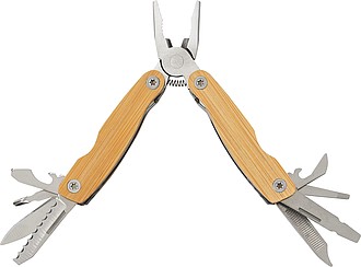 Bamboo 9-piece pocket knife with key ring.