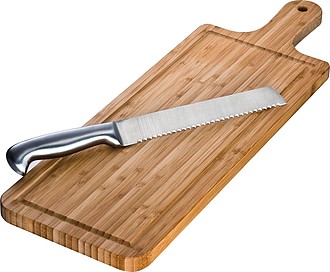Bamboo chopping board with knife, brown