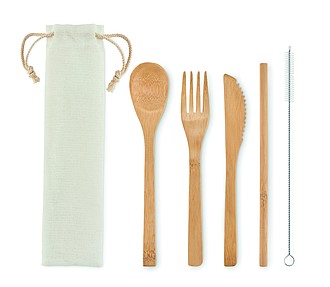 Bamboo cutlery with straw