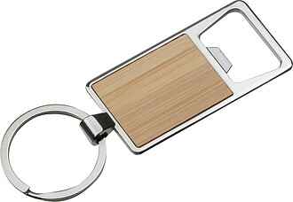Bamboo key ring with bottle opener, brown