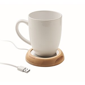 Bamboo mug warmer with USB, wood