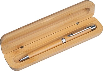 Bamboo pen with twist in bamboo case, beige