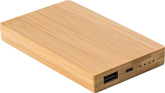 Bamboo power bank with a capacity of 4.000 mAh