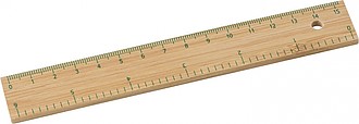 Bamboo ruler. Centimeters on one side (0-15 cm) and inches on the other side (0-6 inch).
