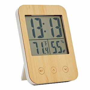 Bamboo thermo-/hygrometer w/ clock MIX