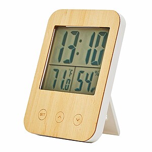 Bamboo thermo-/hygrometer w/ clock MIX
