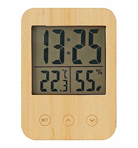 Bamboo thermo-/hygrometer w/ clock MIX