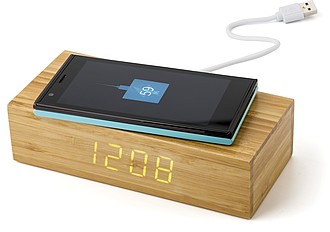 Bamboo wireless charger and clock