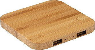 Bamboo Wireless Charger with 2 USB ports