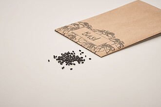Basil seeds in craft envelope