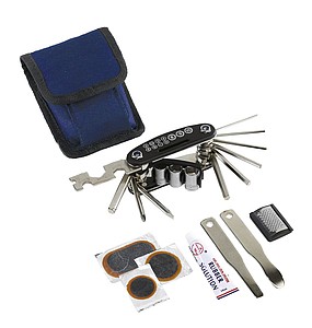 Bike repair set "On Tour" in nylon pouch,colour blue, black