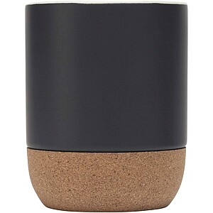 Billie 300 ml ceramic mug with cork details and matt finish, solid black